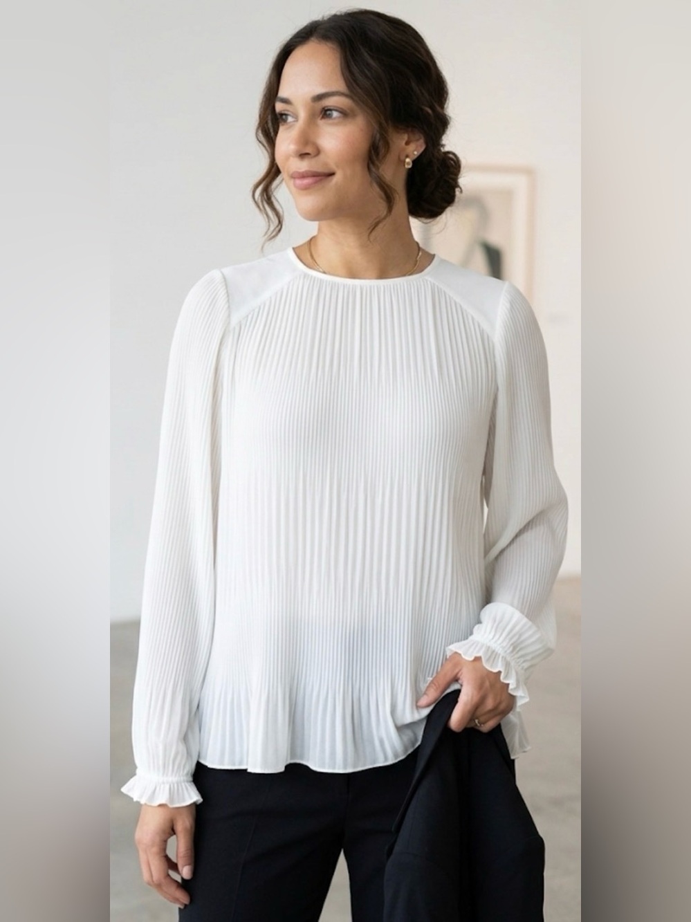 NWT - Cleo Micro-Pleated Tunic Blouse in Off-White